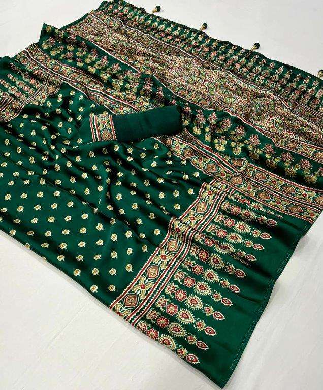 AJARAKH LUXE BY ASLIWHOLESALE DESIGNER PURE AJARKH SATIN PRINTED SAREES-00178