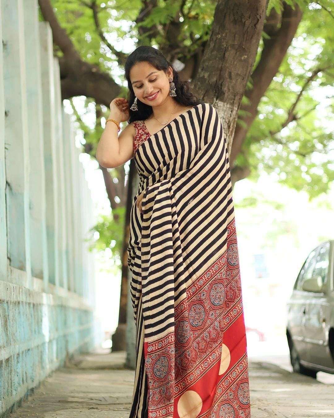 AJRAKH BY ASLIWHOLESALE DESIGNER PURE MUSLIN PRINTED SAREES-00259