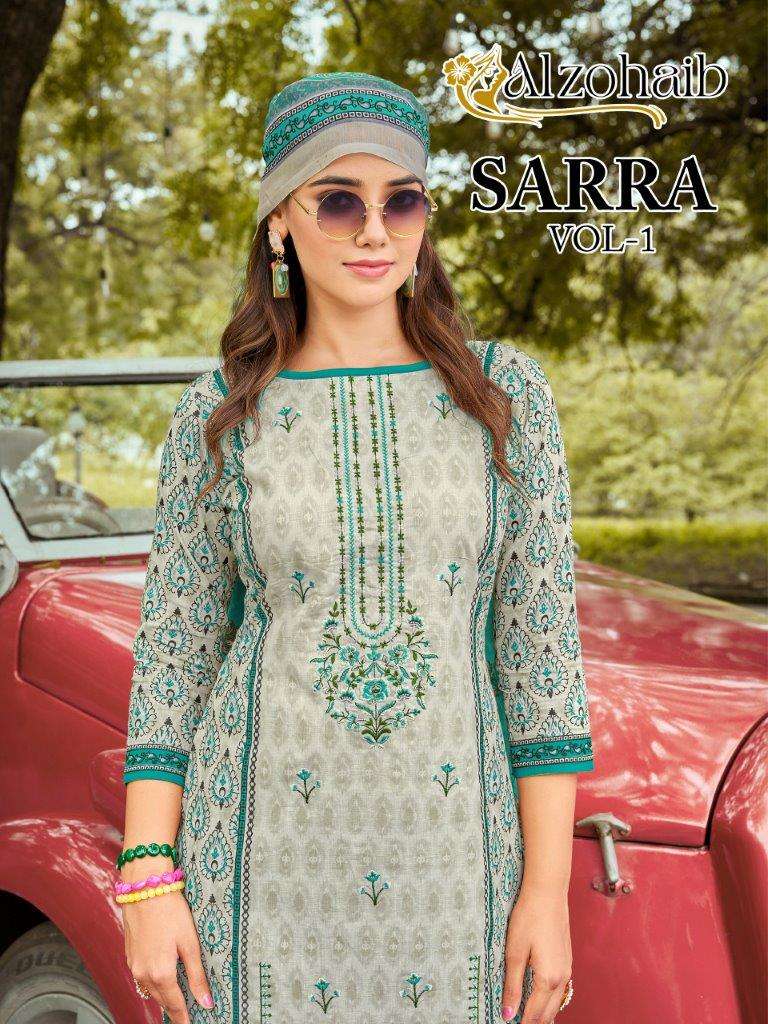 ALZOHAIB SARRA VOL-01 PURE COTTON PAKISTANI HEAVY HAND EMBROIDERED DRESSES-00011