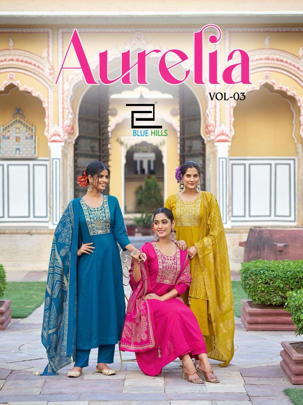 BLUE HILLS AURELIA VOL-03 3001 TO 3006 SERIES PURE 14KG RAYON CHANDERI DRESSES-00099