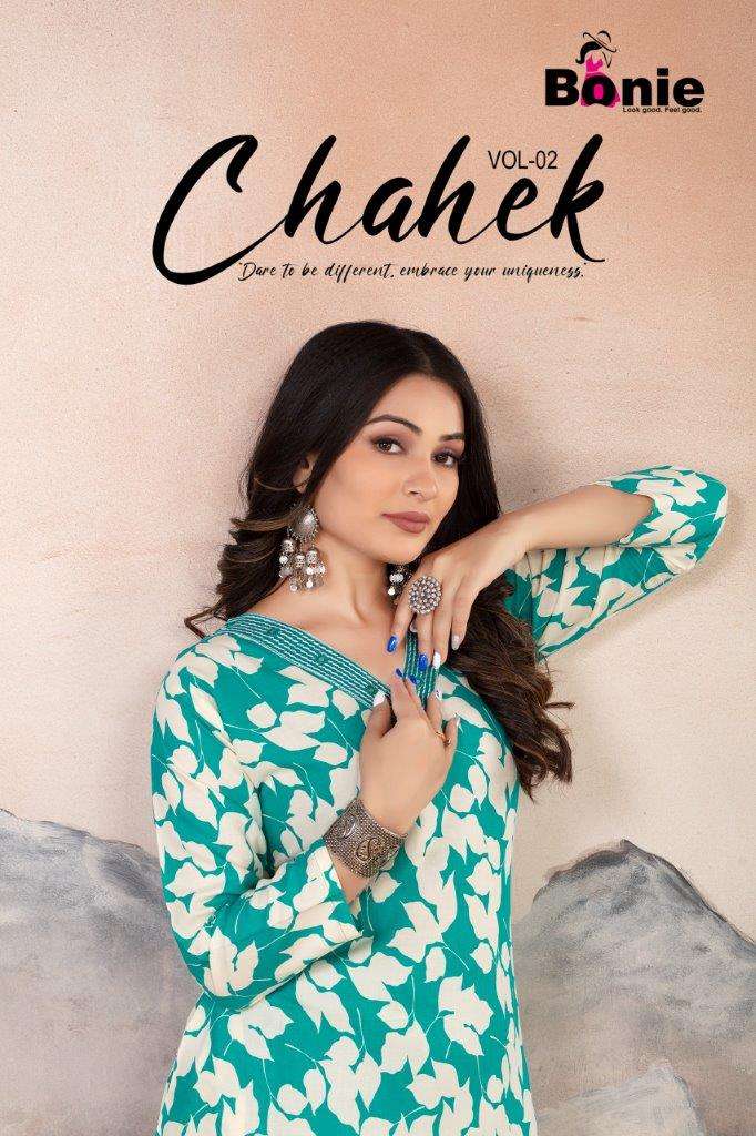 BONIE CHAHEK VOL-02 1001 TO 1006 SERIES LIVA PRINTED STITCHED DRESSES-00140