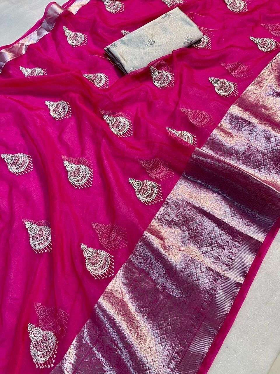 CORA VOL-01 BY ASLIWHOLESALE DESIGNER PURE KANCHIPURAM ORGANZA EMBROIDERY SAREES-00284