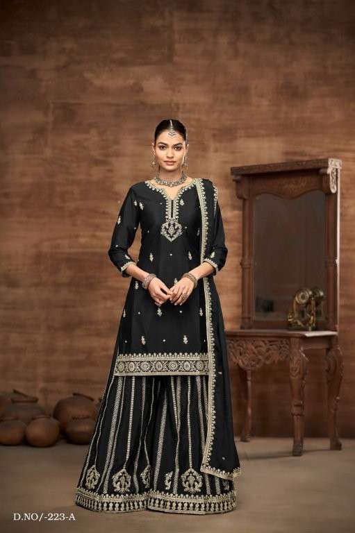 DANI CREATION AANAYA VOL-223 223-A TO 223-D SERIES PURE CHINON EMROIDERY DRESSES-00274
