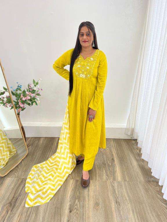 DN-395 BY ASLIWHOLESALE DESIGNER PURE VISCOSE CHANDERI SILK EMBROIDERY DRESSES-00232