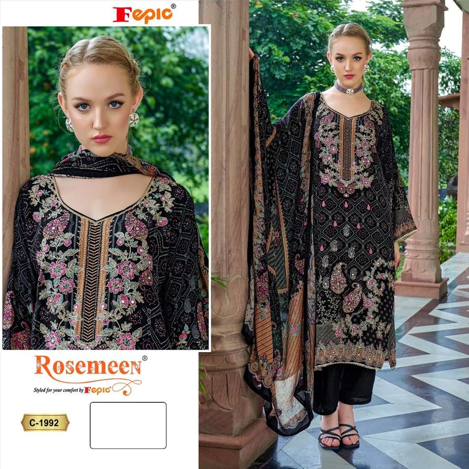 FEPIC ROSEMEEN C-1992 DESIGNER NATURAL CRAPE HEAVY EMBROIDERY DRESSES-00201