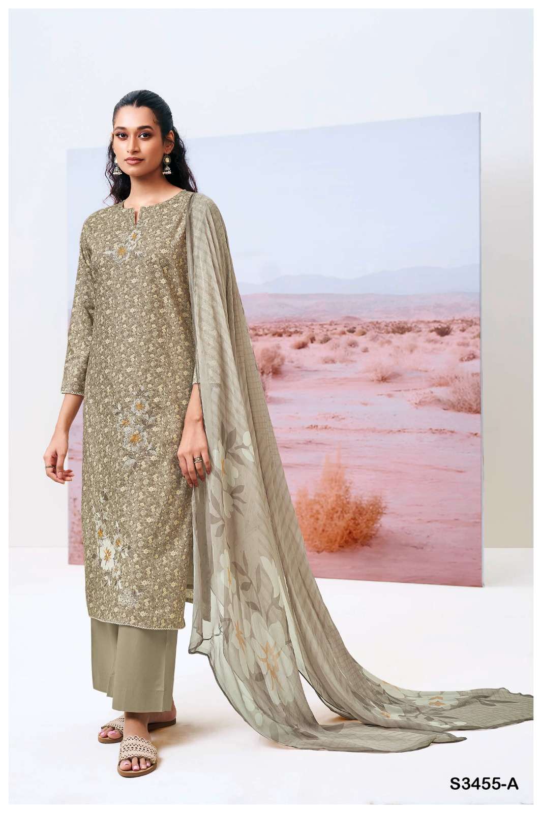GANGA FASHION DASMI S3455-A TO S3455-D SERIES PURE COTTON PRINTED EMBROIDERY DRESSES-00252