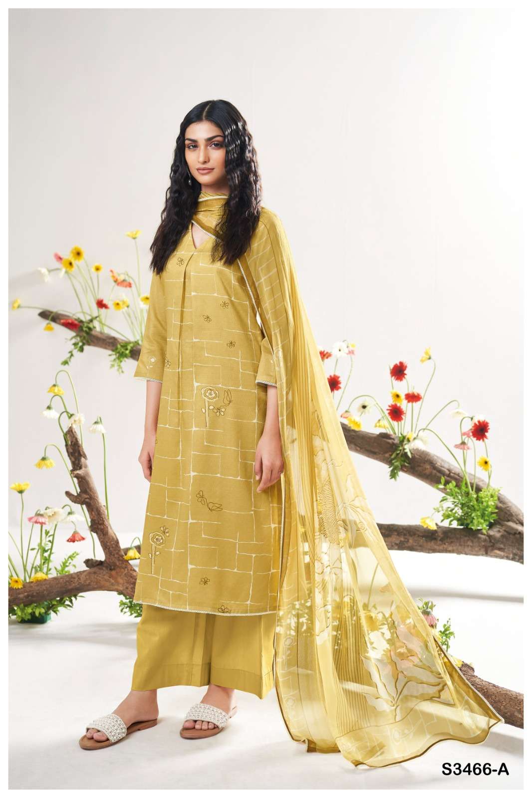 GANGA FASHION EELEE S3466-A TO S3466-D SERIES PURE COTTON PRINTED EMBROIDERY DRESSES-00252
