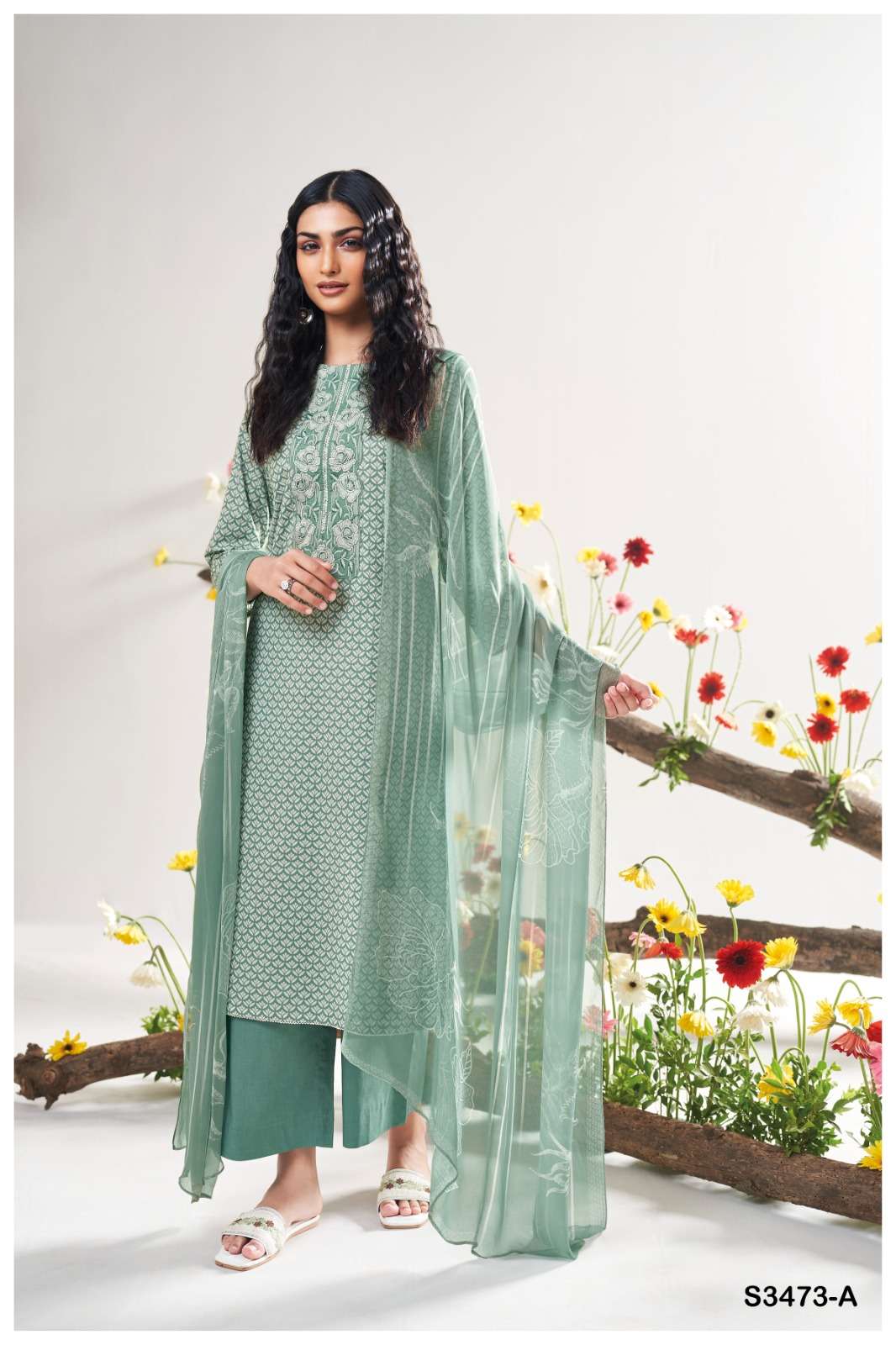 GANGA FASHION GURNOON S3473-A TO S3473-D SERIES PURE COTTON PRINTED EMBROIDERY DRESSES-00252