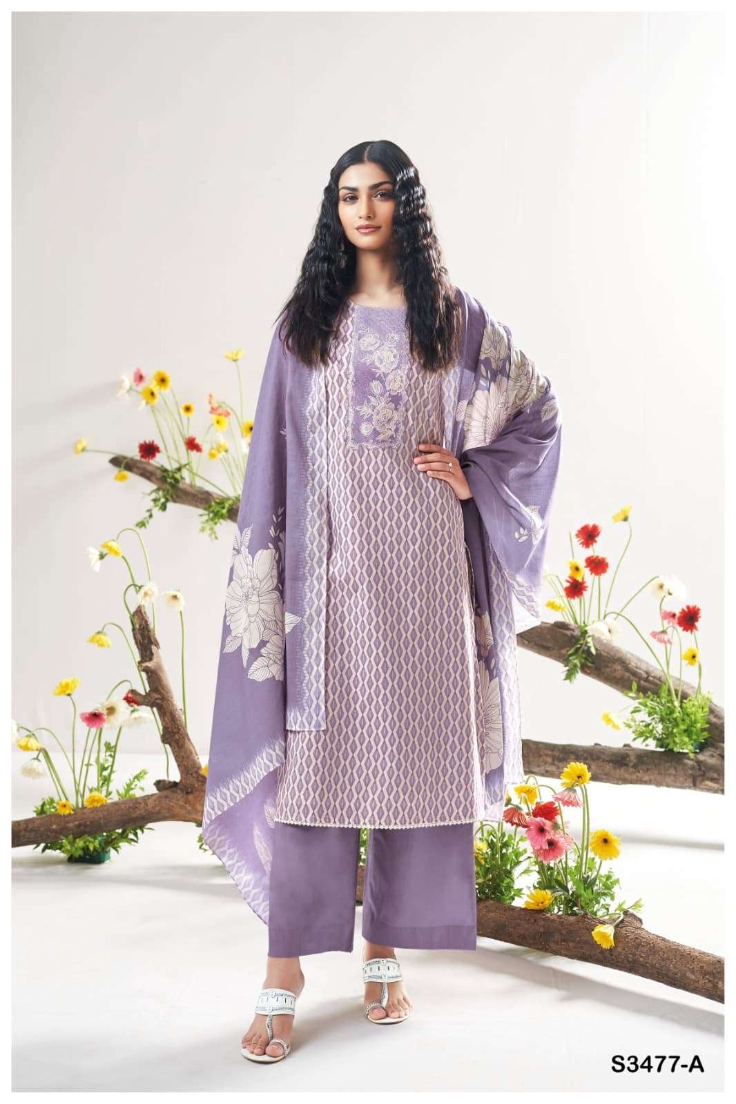 GANGA FASHION HAANYA S3477-A TO S3477-D SERIES PURE COTTON PRINTED EMBROIDERY DRESSES-00252