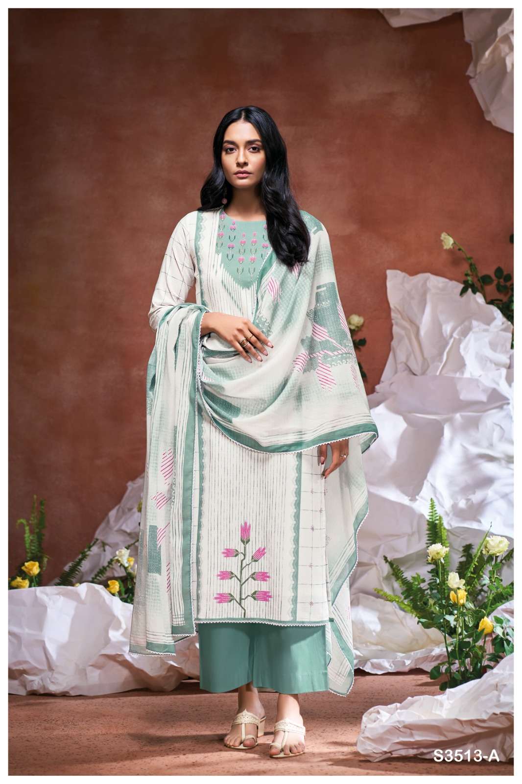 GANGA FASHION HAILIE S3513-A TO S3513-D SERIES PURE COTTON PRINTED EMBROIDERY DRESSES-00252