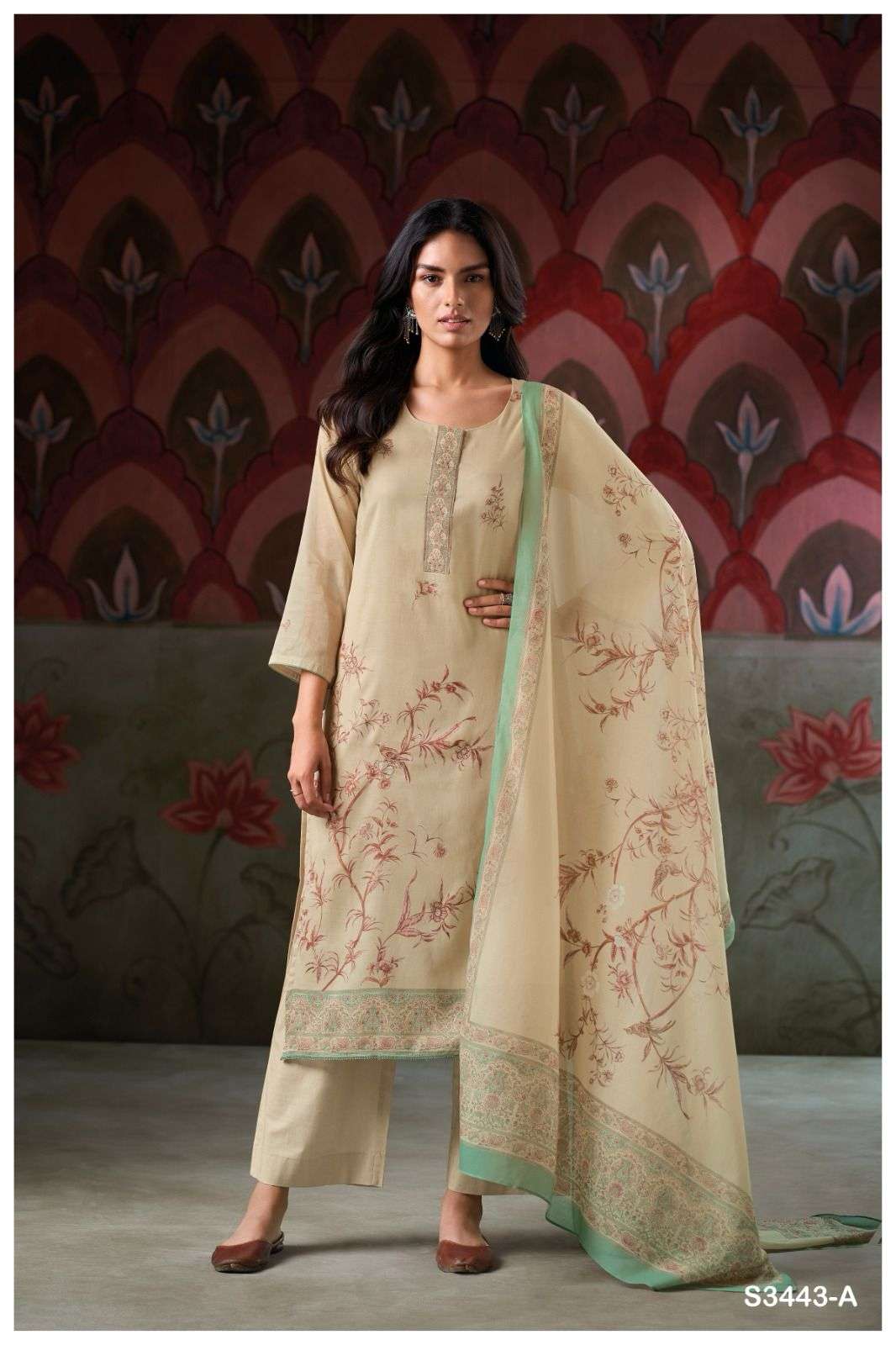 GANGA FASHION IRENE S3443 -A TO S3443-D SERIES PURE MALPRINTED EMBROIDERY DRESSES-00252