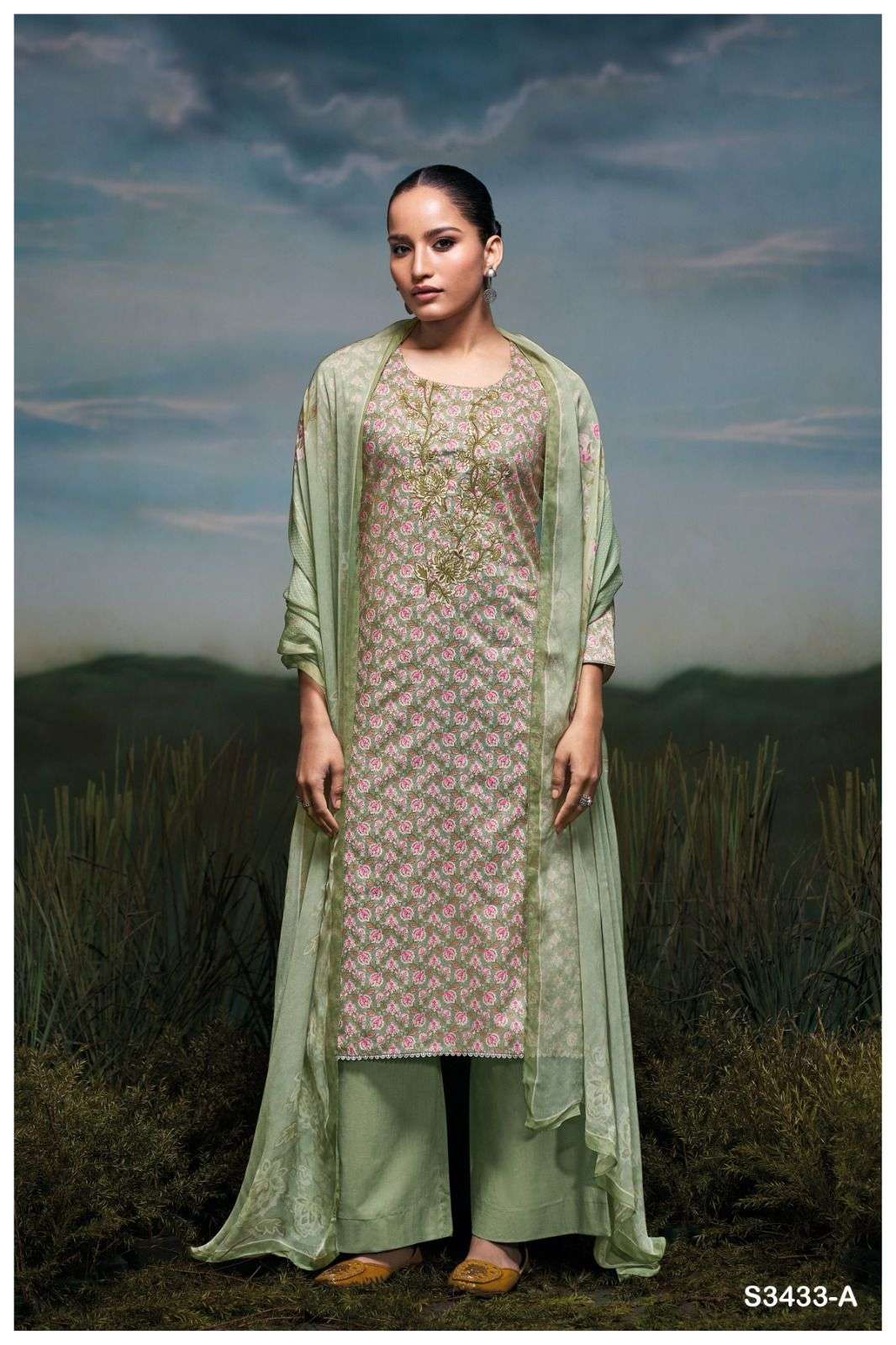 GANGA FASHION ISALYN S3433-A TO S3433-C SERIES PURE COTTON PRINTED DRESSES-00252