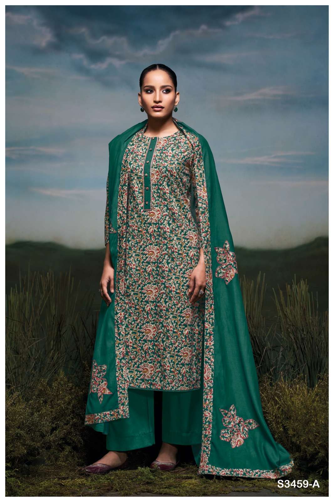 GANGA FASHION LAMAR S3459-A TO S3459-D SERIES PURE COTTON PRINTED EMBROIDERY DRESSES-00252