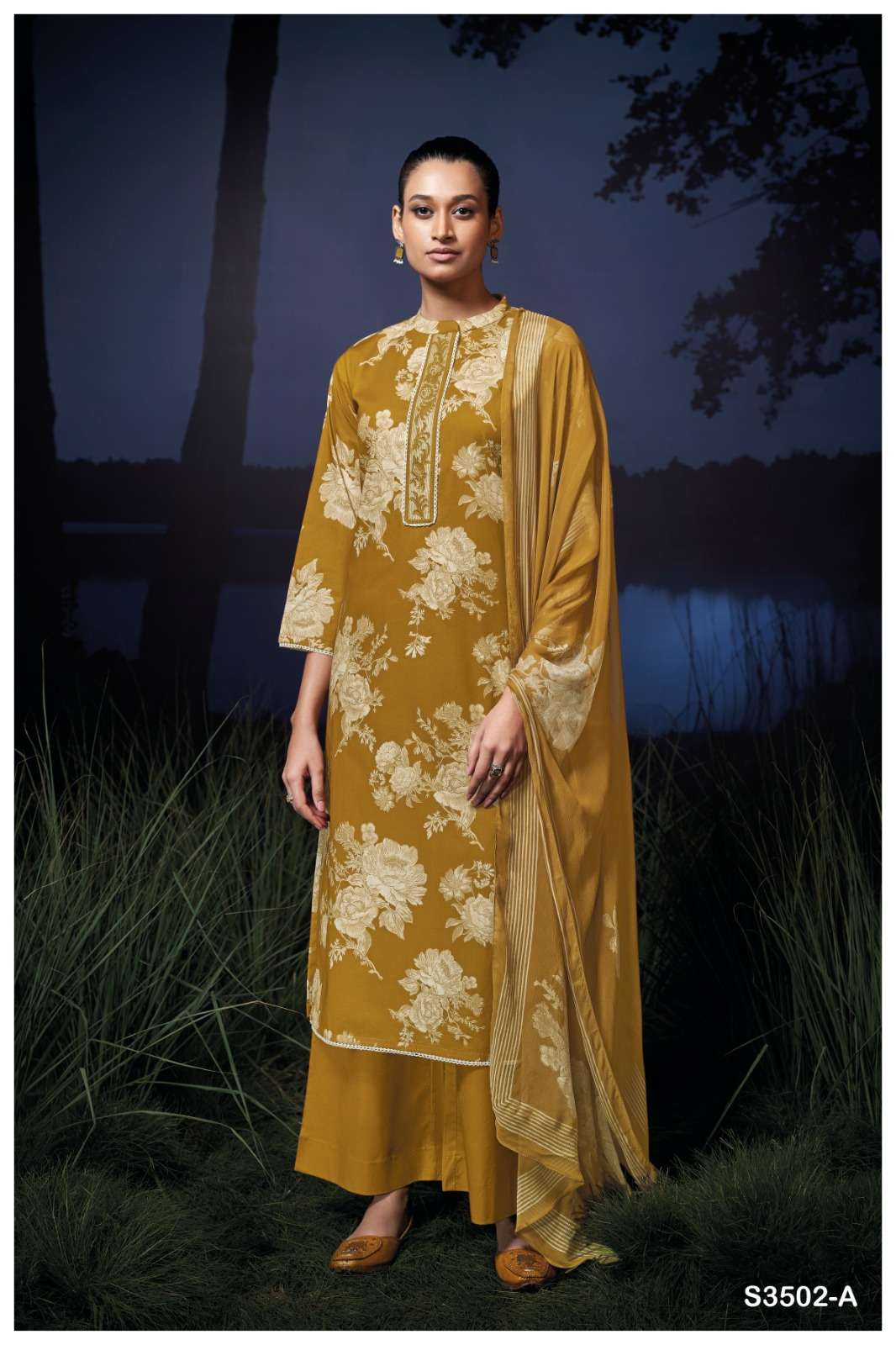 GANGA FASHION LESIANA S3502-A TO S3502-D SERIES PURE COTTON PRINTED EMBROIDERY DRESSES-00252