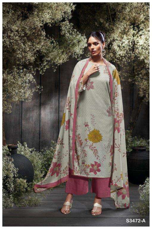 GANGA FASHION NIMRIT S3472-A TO S3472-D SERIES PURE COTTON PRINTED EMBROIDERY DRESSES-00252