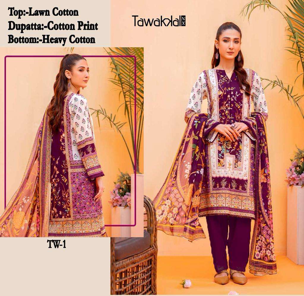 HOOR TEX TAWAKKAL-NX DESIGNER LAWN COTTON EMBROIDERED PAKISTANI DRESSES-00020