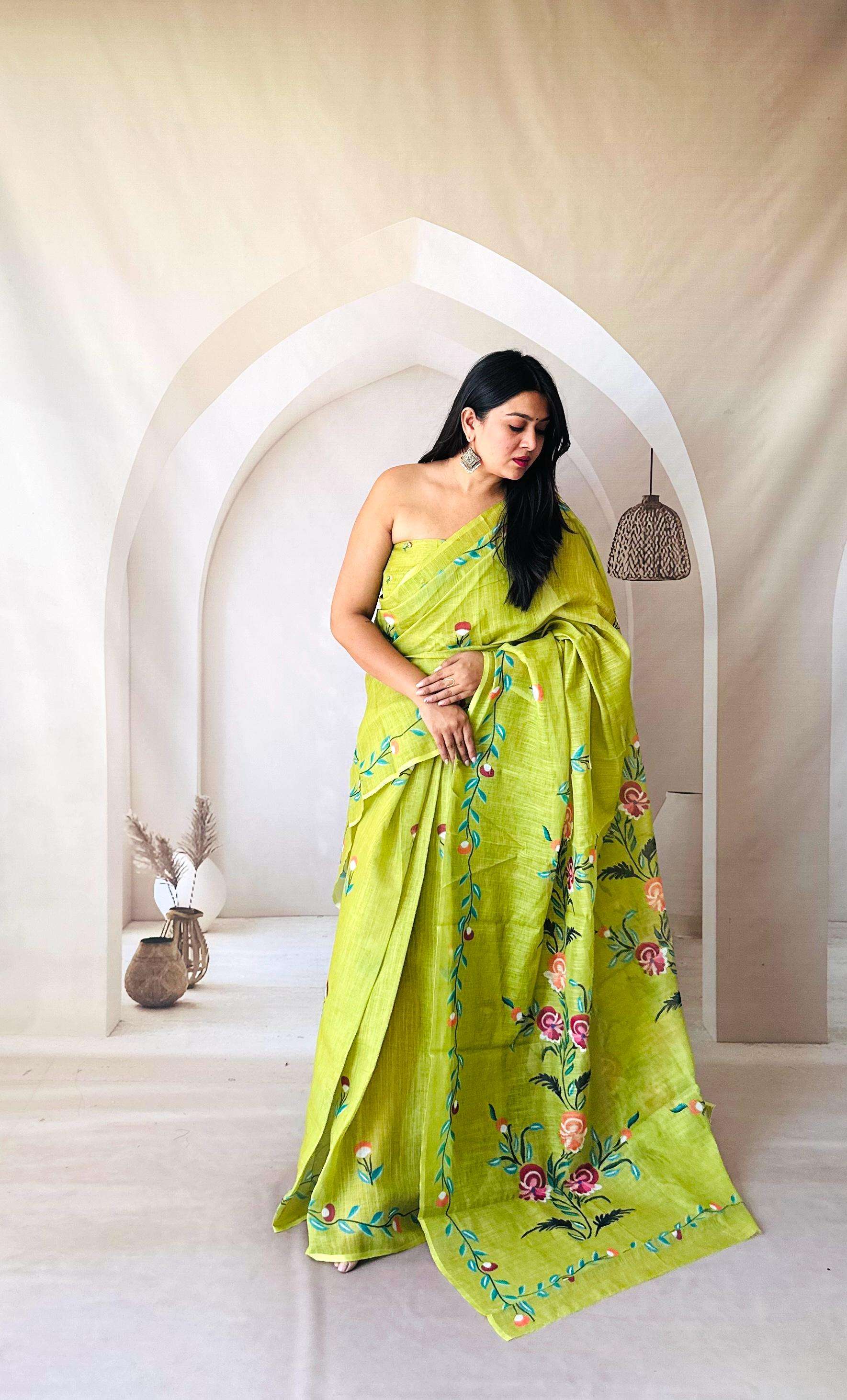 ISHITA BY ASLIWHOLESALE DESIGNER PURE LINENE SILK COTTON PRINTED SAREES-00279