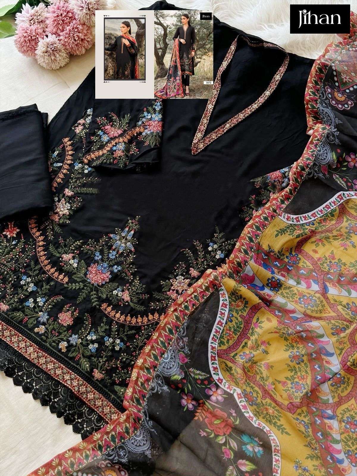 JIHAN 3572 COLOURS DESIGNER PURE HEAVY REYON COTTON DYED EMBROIDERY DRESSES-00062