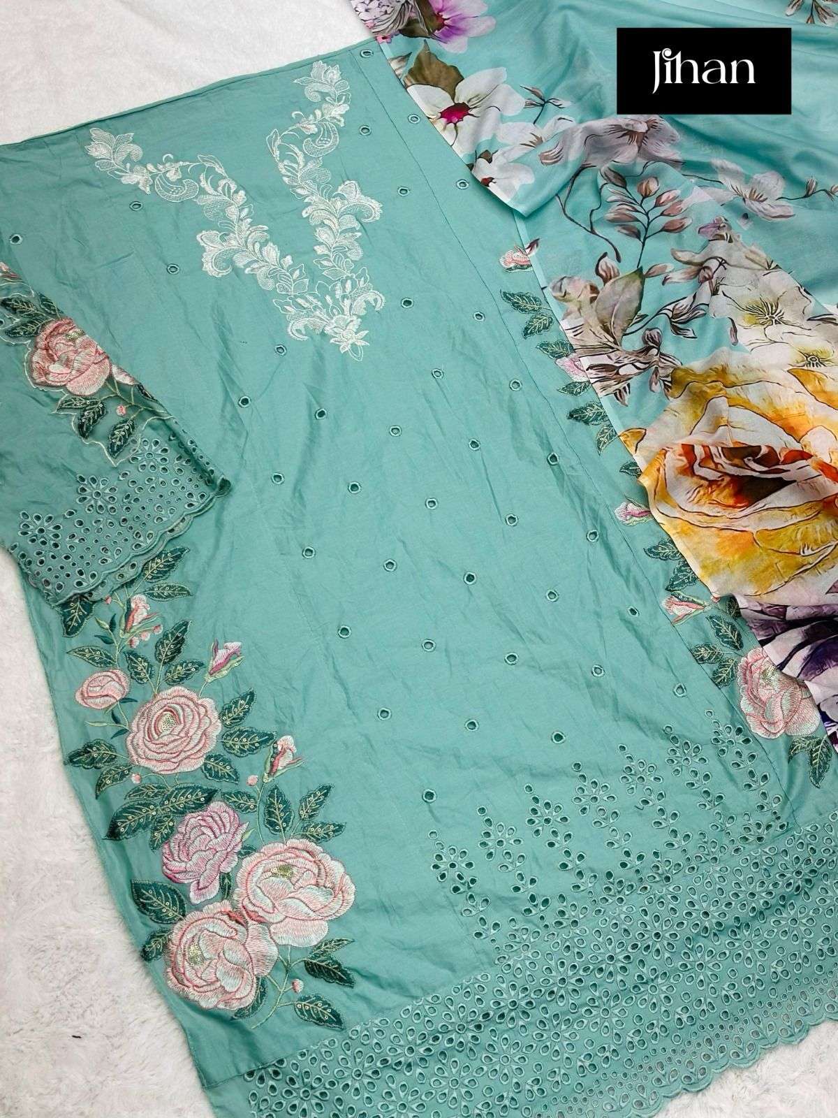 JIHAN ADANLIBAS ZARIA DESIGNER PURE HEAVY COTTON PRINT EMBROIDERY DRESSES-00201