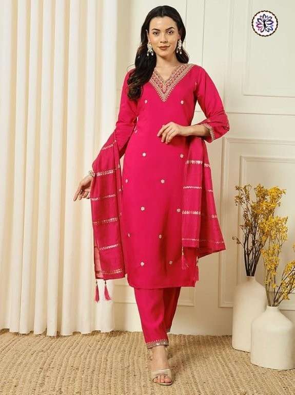 KF-5110 COLOUR BY ASLIWHOLESALE DESIGNER PURE PV CHANDERI EMBROIDERY DRESSES-00096