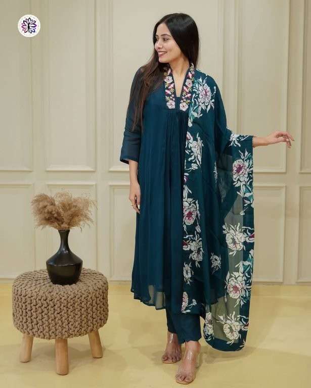 KF-6010 COLOUR BY ASLIWHOLESALE DESIGNER PURE CHINON EMBROIDERY DRESS-00096