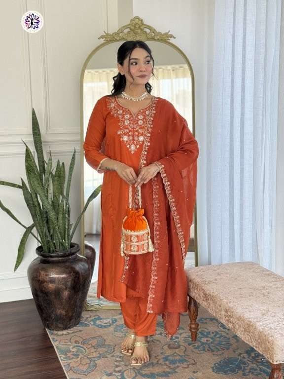KF-620 COLOUR BY ASLIWHOELSALE DESIGNER PURE VISCOSE CHINON EMBROIDERY DRESS-00096