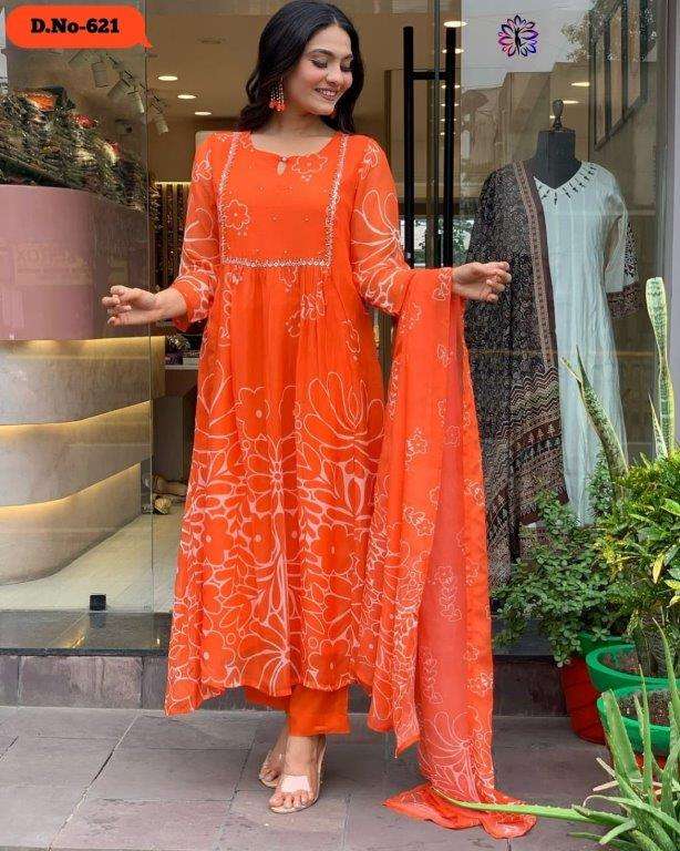 KF-621 BY ASLIWHOLESALE DESIGNER PURE FAUX GEORGETTE EMBROIDERY PRINTED DRESSES-00096
