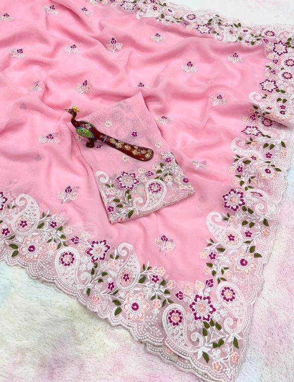 KUMKUM BY ASLIWHOLESALE DESIGNER PURE GEORGETTE EMBROIDERY SAREES-00268