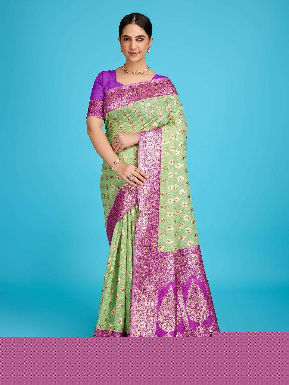 LENEN BUTTI BY ASLIWHOLESALE DESIGNER SOFT BANARASI SILK PRINT SAREES-00046