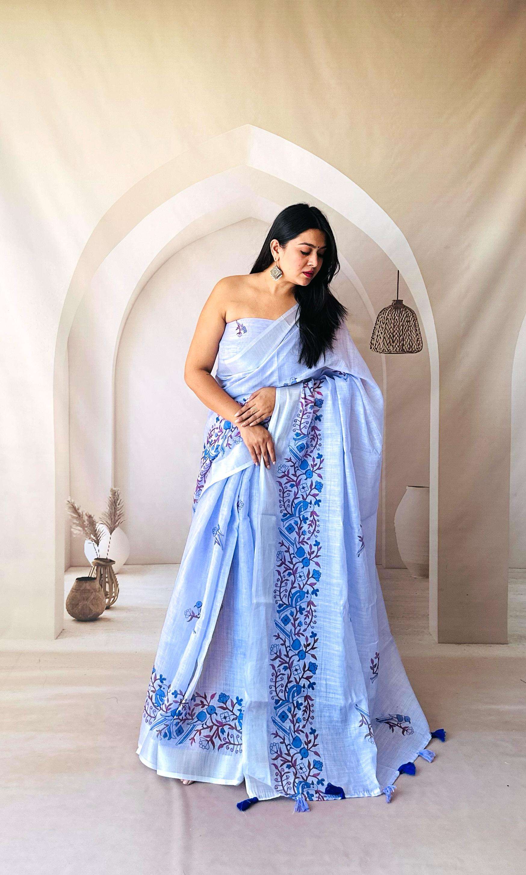 LENIN HIT BY ASLIWHOLESALE DESIGNER PURE LINENE PRINTED SAREES-00279