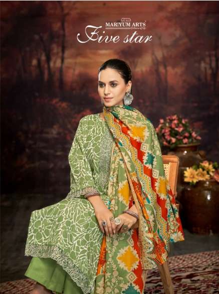 MARIYUM ARTS FIVE STAR 56001 TO 56006 SERIES PURE SOFT COTTON EMBROIDERY PRINTED SAREES-00062