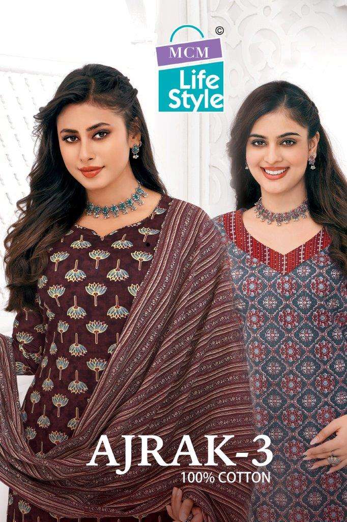 MCM LIFESTYLE AJRAK VOL-03 FANCY DESIGNER COTTON PRINT PUNJABI DRESSES-00062