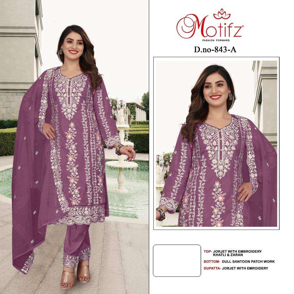 MOTIFZ 843 COLOURS DESIGNER GEORGETTE HEAVY EMBROIDERY PAKISTANI DRESSES-00201