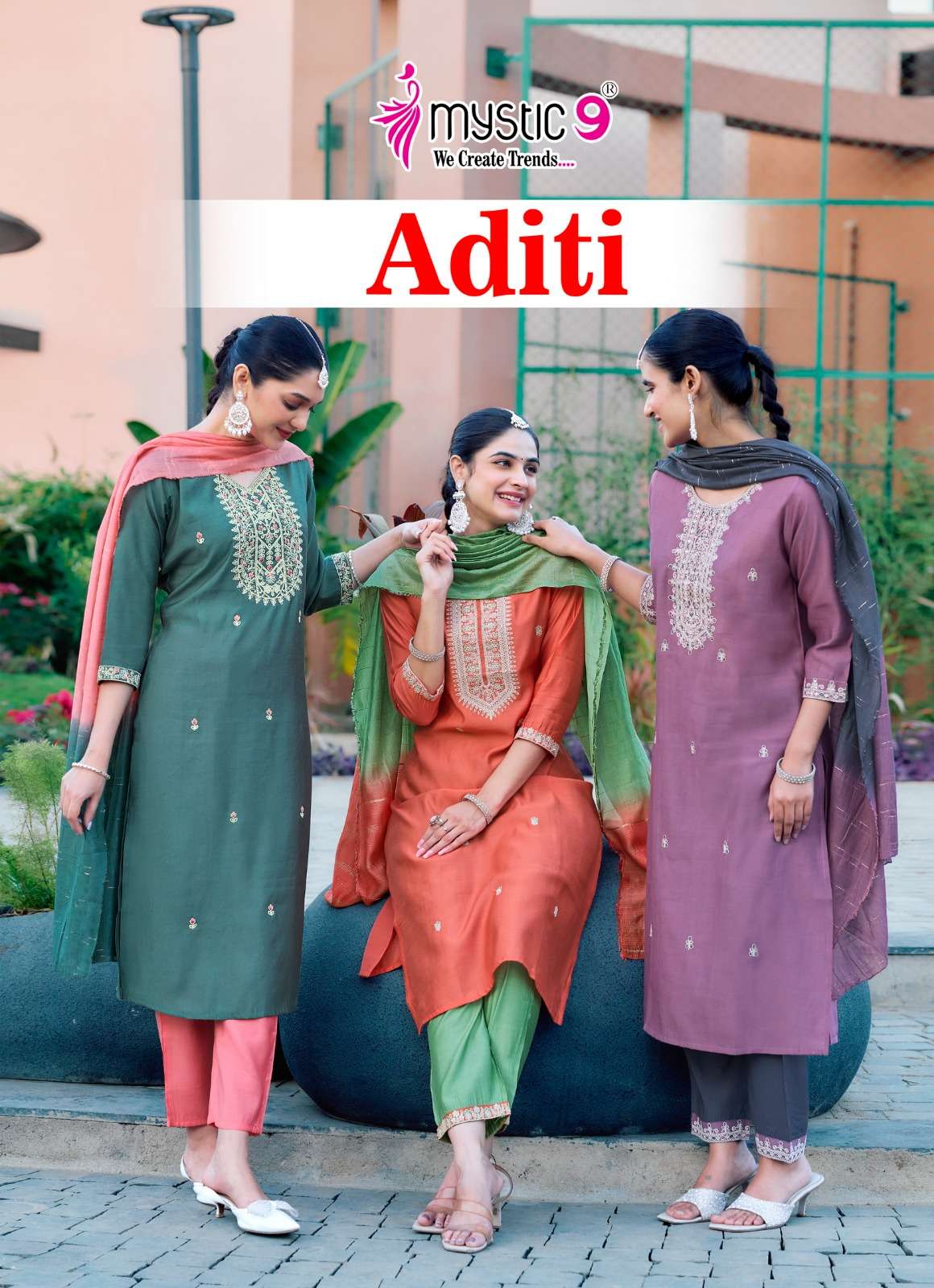 MYSTIC 9 ADITI VOL-01 1001 TO 1008 SERIES ROMAN SILK PRINT DRESSES-00140