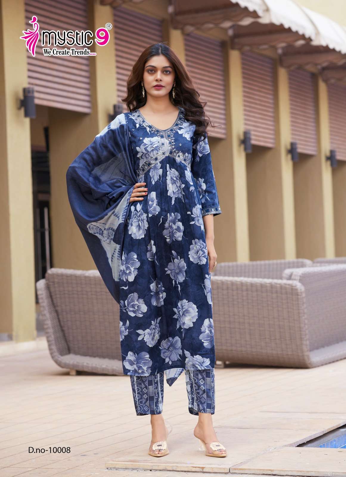 MYSTIC 9 POOJA VOL-10 10001 TO 10008 SERIES FANCY RAYON EMBROIDERY DRESSES-00140