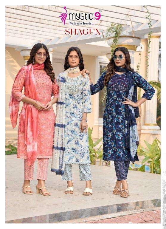 MYSTIC 9 SHAGUN VOL-15 15001 TO 15008 SERIES PURE RAYON PRINTED DRESSES-00015