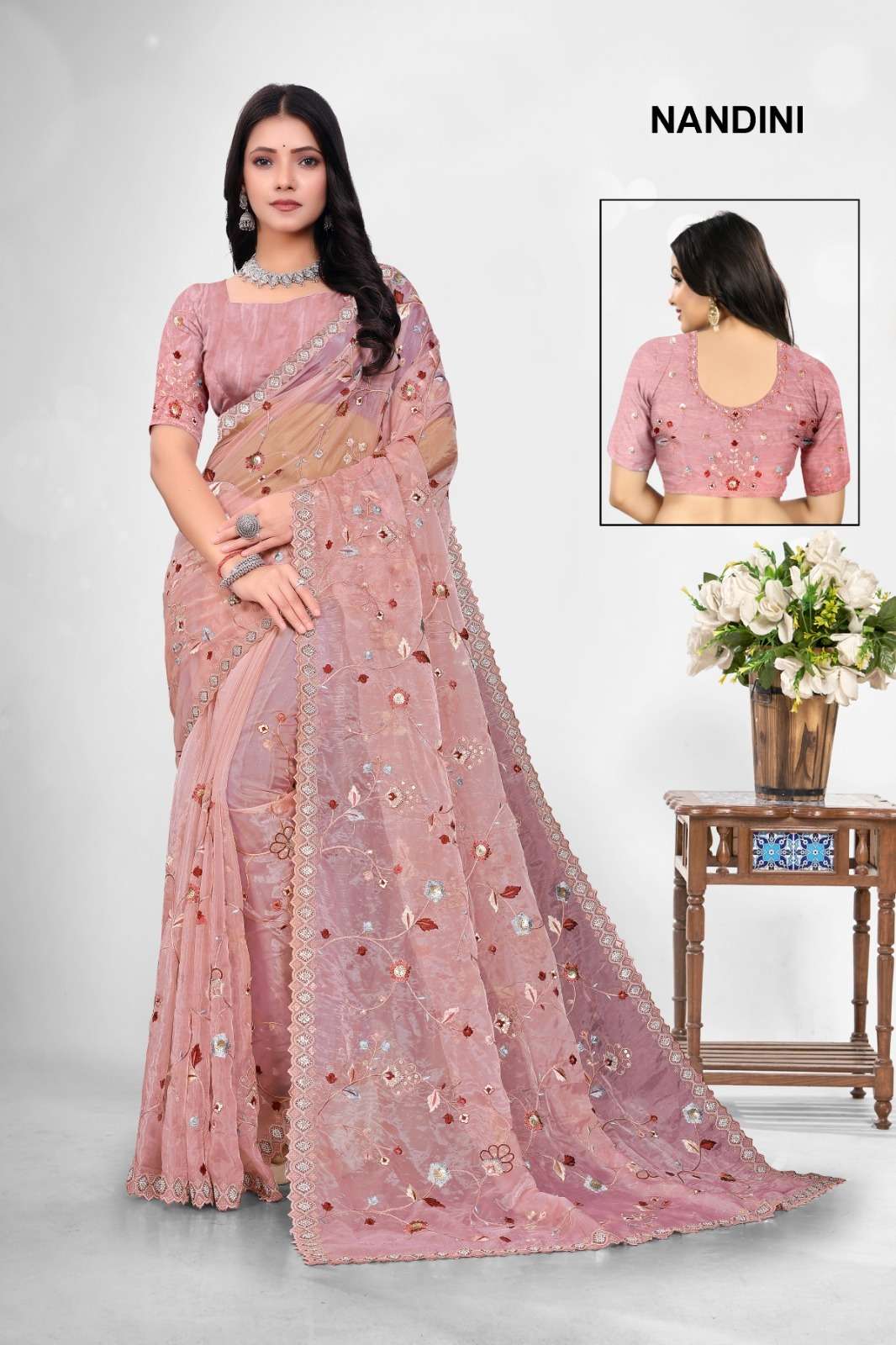 NANDINI COLOUR BY ASLIWHOLESALE DESIGNER PURE FANCY EMBROIDERY SAREES-00103