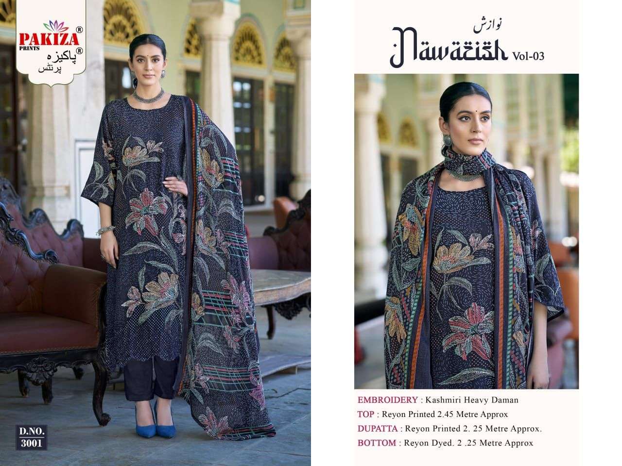 PAKIZA PRINTS NAWAZISH VOL-03 3001 TO 3004 SERIES RAYON PRINT DRESSES-00201