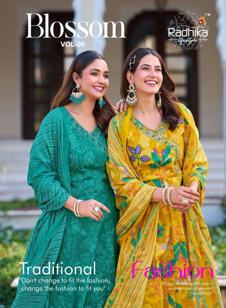 RADHIKA LIFESTYLE BLOSSOM VOL-06 6001 TO 6006 SERIES COTTON PRINTED DRESSES-00014