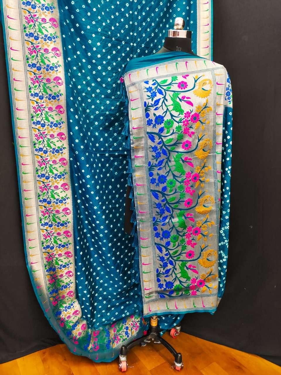 RAMBHA BY ASLIWHOLESALE DESIGNER BANDHEJ PAITHANI SILK PRINTED SAREES-00125