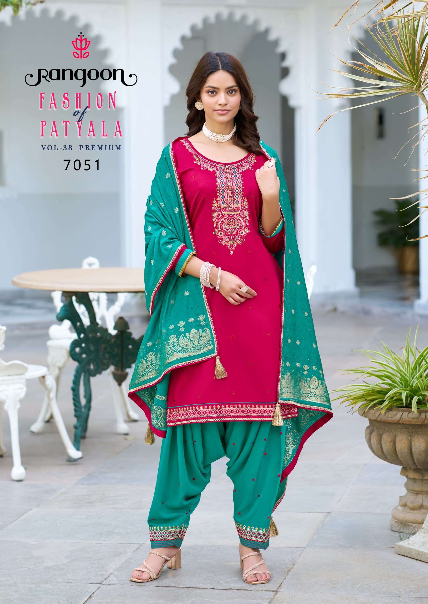 RANGOON FASHION OF PATIALA VOL-38 7051 TO 7056 SERIES HEAVY PURE SILK WORK DRESSES-00062