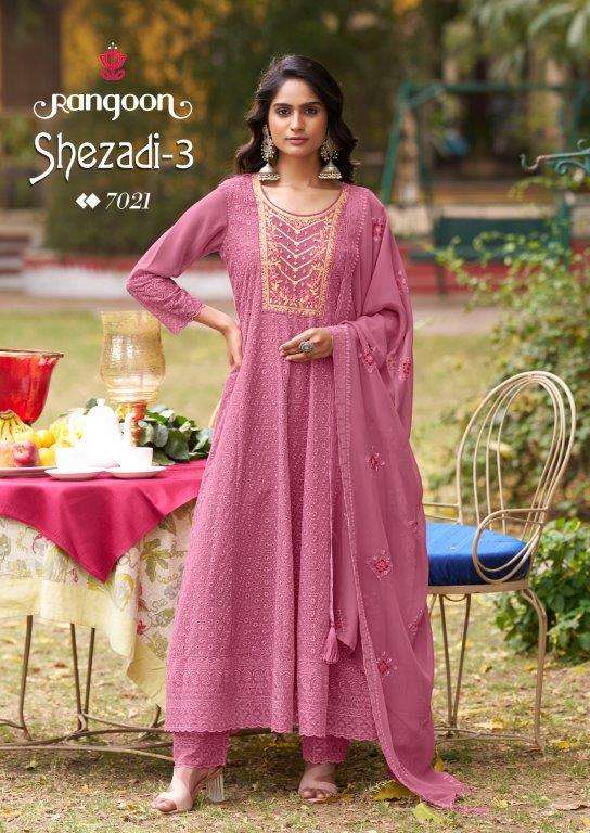 RANGOON SEHZADI VOL-03 7021 TO 7024 SERIES PURE GEORGETTE MBROIDERY DRESSES-00014