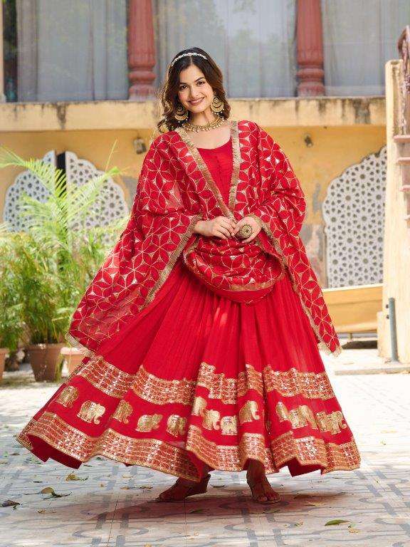 RM-100 BY ASLIWHOLESALE DESIGNER PURE VICHITRA SILK GOWNS-00236