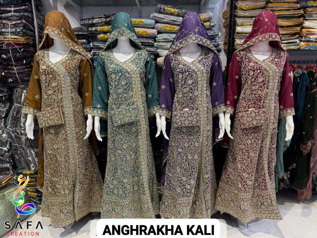 SAFA CREATION ANGHRAKHA KALI PURE GEORGETTE EMBROIDERY PAKISTANI DRESSES-00203