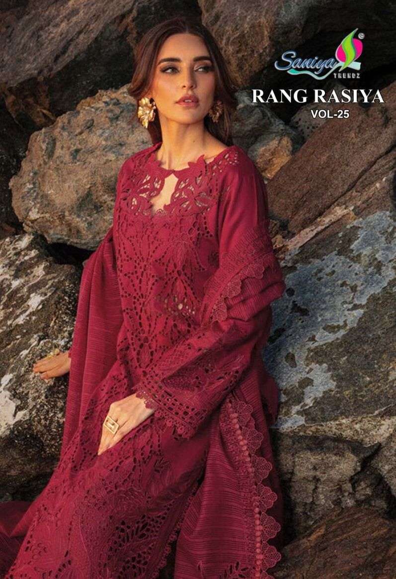 SANIYA TRENDZ RANG RASIYA VOL-25 COTTON CHIKANKARI PAKISTANI DRESSES-00071