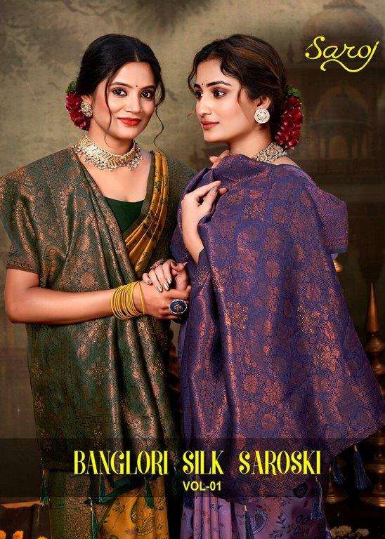 SAROJ BANGLORI SILK SAROSKI VOL-1 1001 TO 1006 SERIES PURE SOFT KANJIVARM SILK SAREES-00098
