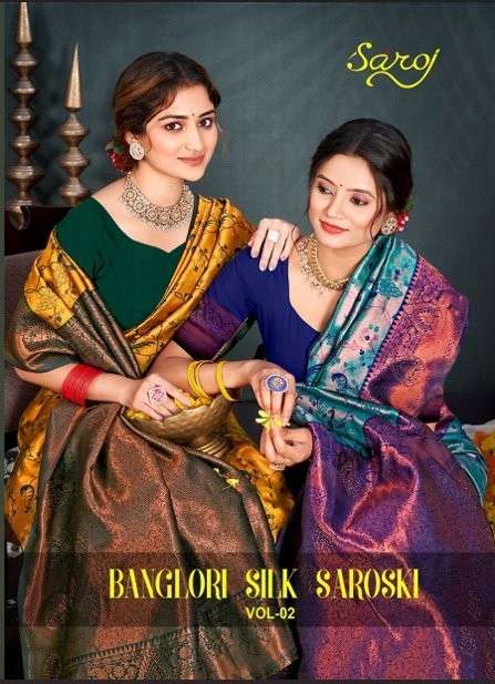 SAROJ BANGLORI SILK SAROSKI VOL-2 1001 TO 1006 SERIES PURE SOFT KANJIVARM SILK SAREES-00098