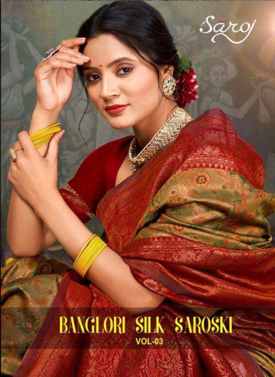 SAROJ BANGLORI SILK SAROSKI VOL-3 1001 TO 1006 SERIES PURE SOFT KANJIVARM SILK SAREES-00098