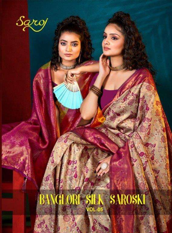 SAROJ BANGLORI SILK SAROSKI VOL-5 1001 TO 1006 SERIES PURE SOFT KANJIVARM SILK SAREES-00098