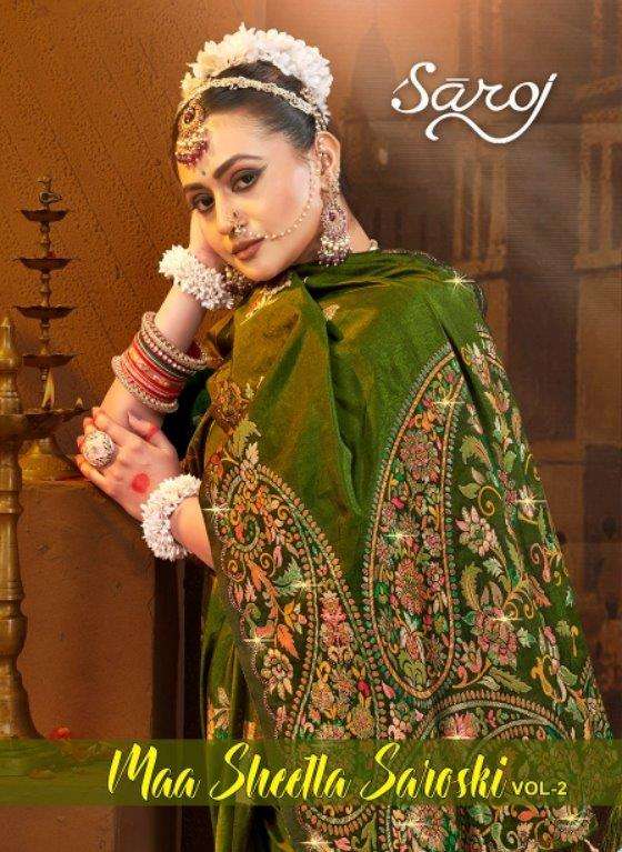 SAROJ MAA SHEETLA SAROSKI VOL-02 1001 TO 1006 SERIES PURE DOLA EMBROIDERY SAREES-00098